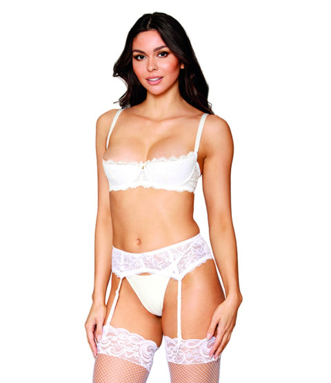 Soutien-gorge Demi-seins à armatures en fine dentelle blanche - DG13252WHT